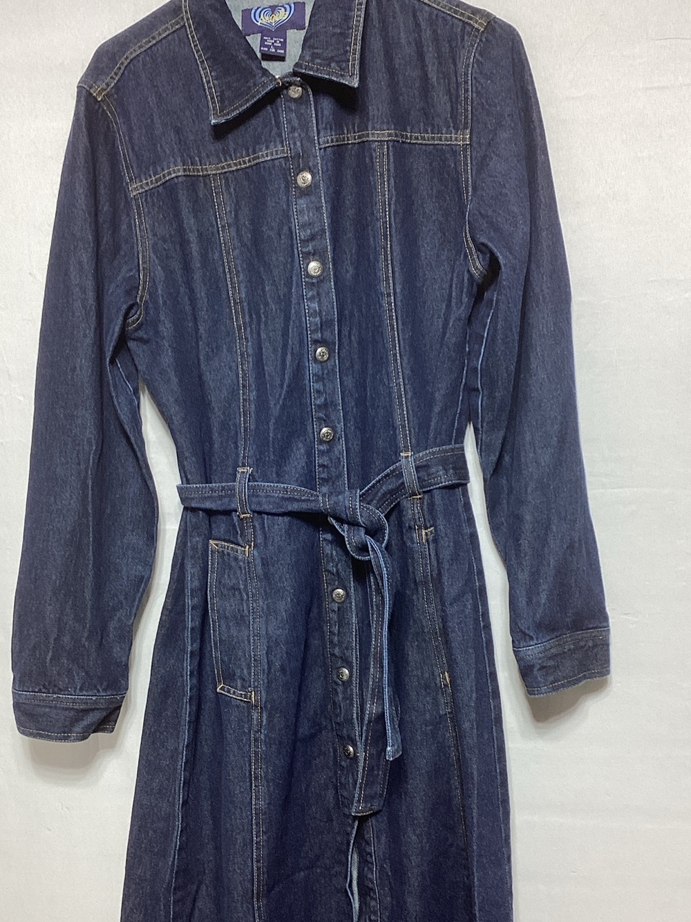 Angels Dark Blue Denim Shirt Dress with Tie Waist - Picture 2 of 11